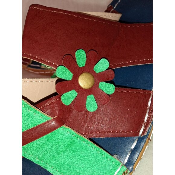 Two Pairs Multicolor Leather Sandals With Flower Detail - Women's Summer Slip- - Picture 5 of 12